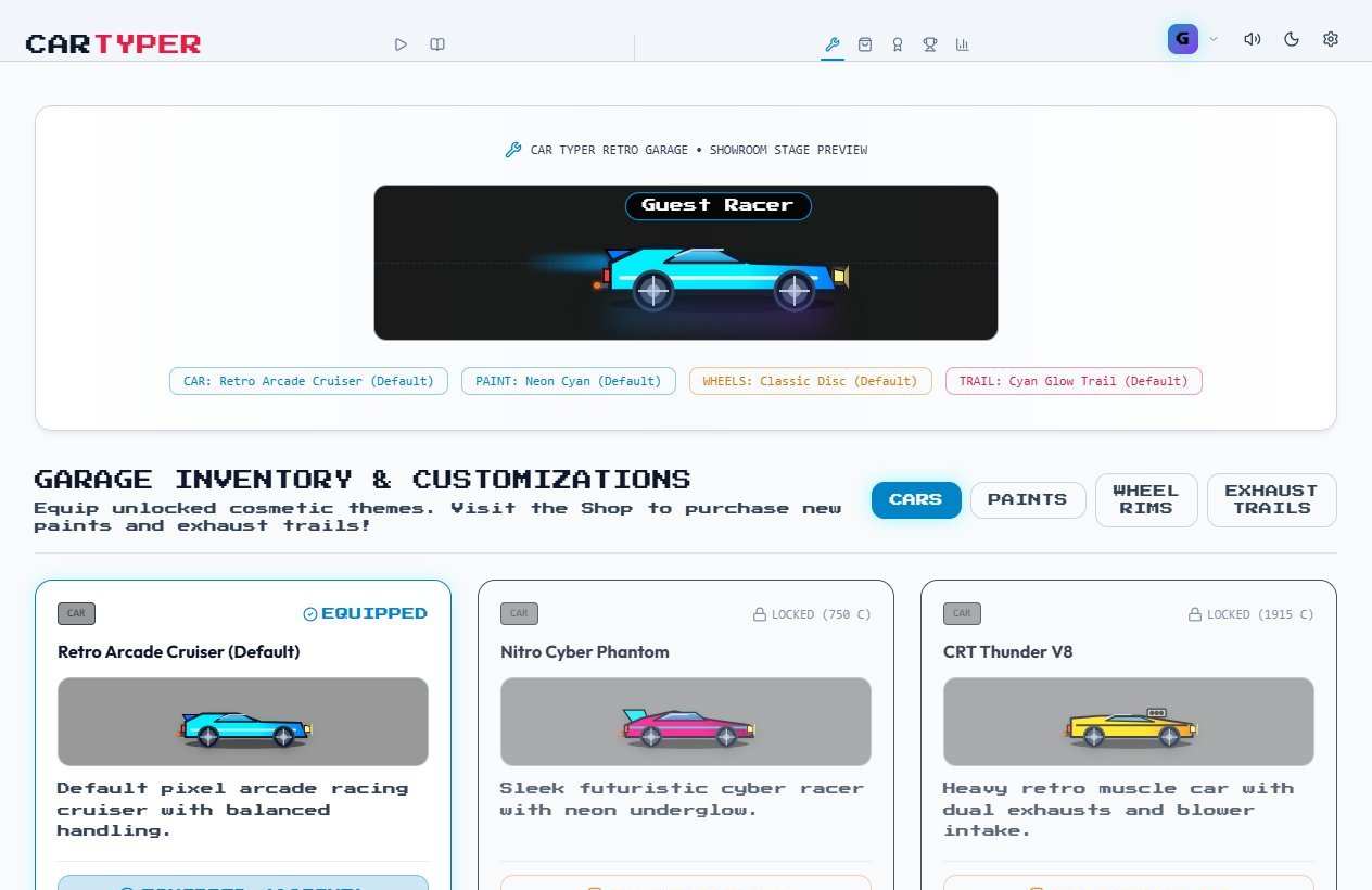 Garage inventory with cars and customization tabs